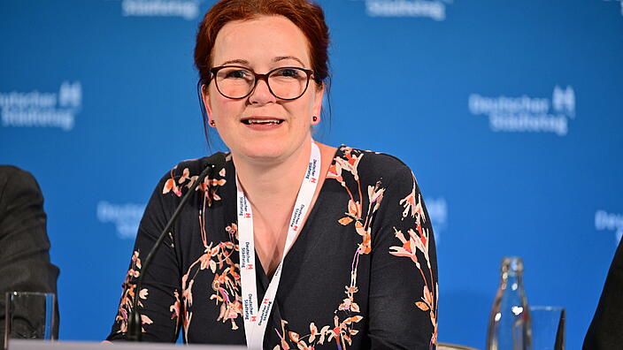 Katja Dörner, Vizepräsidentin des Deutschen Städtetages bei der Abschluss-Pressekonferenz der Hauptversammlung des Deutschen Städtetages am 23. Mai 2023 in Köln